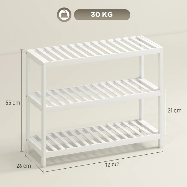 3 laags bamboe plank, schoenenrek, opbergrek, gelakte oppervlakte, wit 4