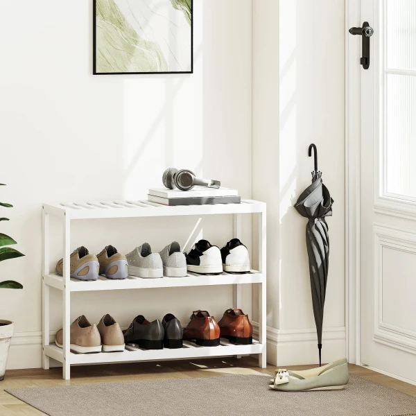 3 laags bamboe plank, schoenenrek, opbergrek, gelakte oppervlakte, wit 7