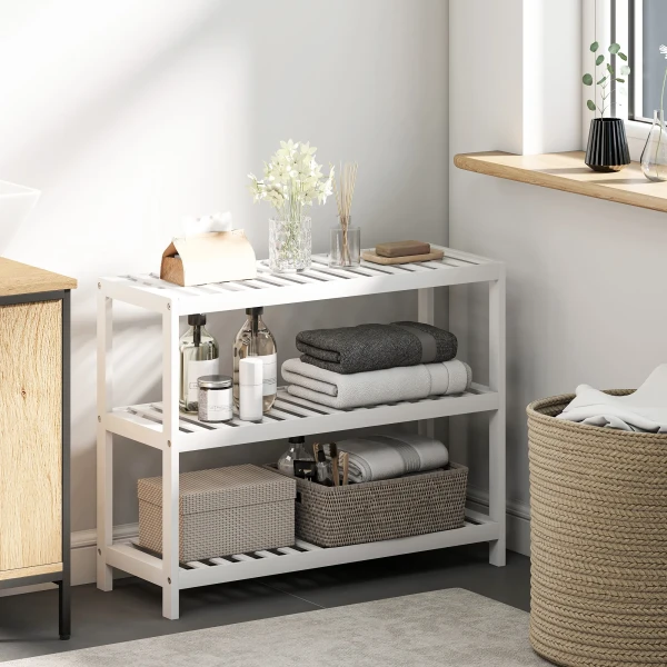 3 laags bamboe plank, schoenenrek, opbergrek, gelakte oppervlakte, wit 8