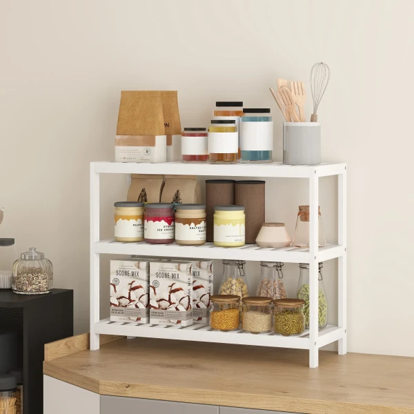 3 laags bamboe plank, schoenenrek, opbergrek, gelakte oppervlakte, wit 9