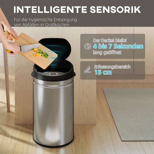 30 liter sensor prullenbak met soft close functie, aanraakvrije afvalemmer van roestvrij staal voor hygiënische keukens 5