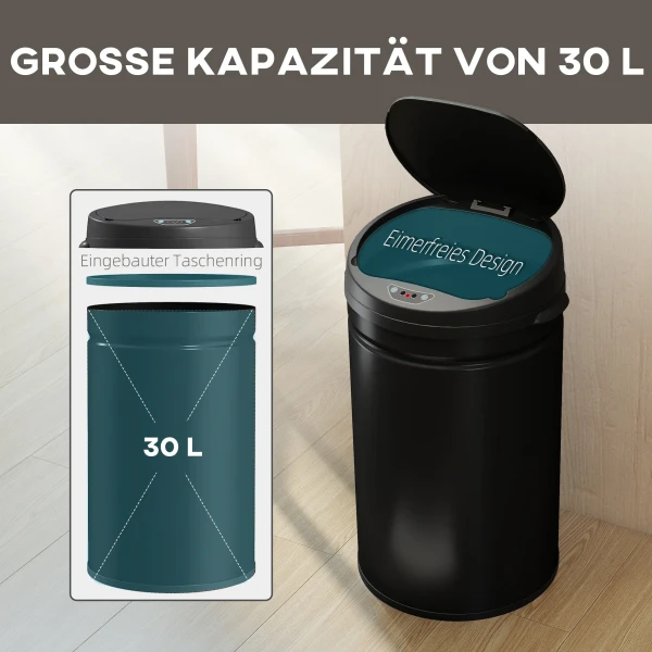 30 liter sensor prullenbak met soft close functie, aanraakvrije afvalemmer van roestvrij staal voor hygiënische keukens 6