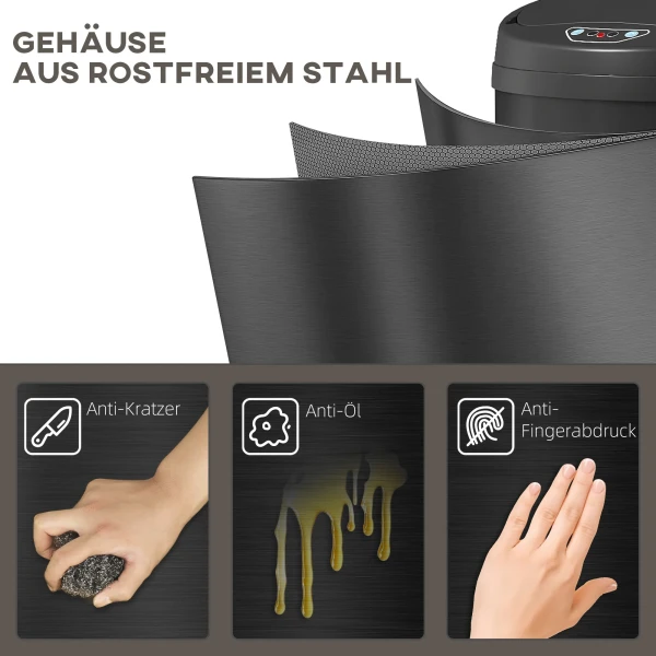 30 liter sensor prullenbak met soft close functie, aanraakvrije afvalemmer van roestvrij staal voor hygiënische keukens 7