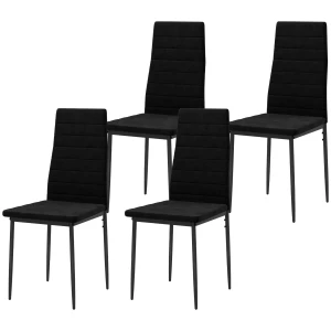 4 delige set eetkamerstoelen, armloos ontwerp, stoffen bekleding, metalen poten, zwart 1