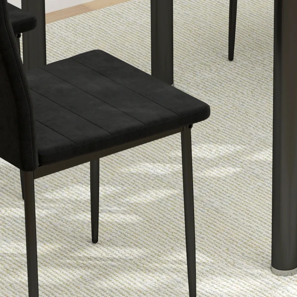 4 delige set eetkamerstoelen, armloos ontwerp, stoffen bekleding, metalen poten, zwart 10
