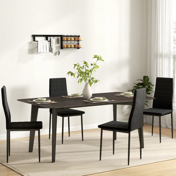 4 delige set eetkamerstoelen, armloos ontwerp, stoffen bekleding, metalen poten, zwart 2