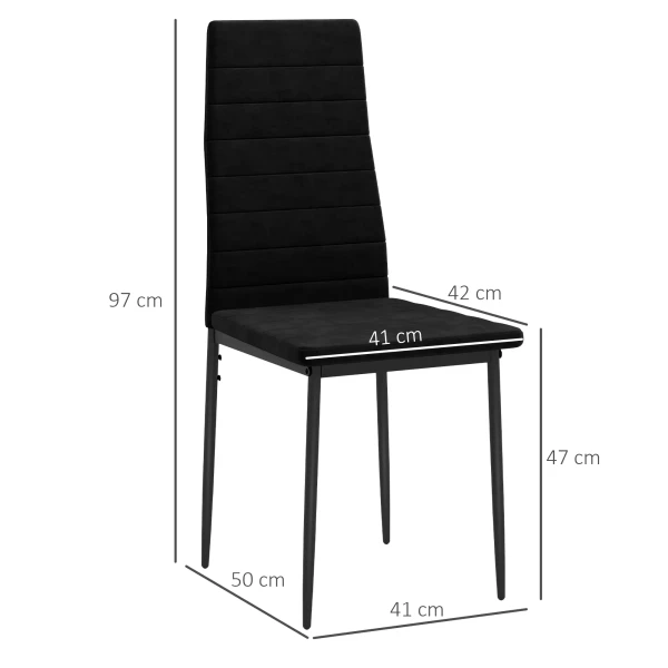 4 delige set eetkamerstoelen, armloos ontwerp, stoffen bekleding, metalen poten, zwart 4