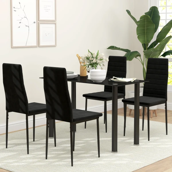 4 delige set eetkamerstoelen, armloos ontwerp, stoffen bekleding, metalen poten, zwart 8