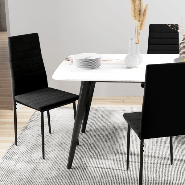 4 delige set eetkamerstoelen, armloos ontwerp, stoffen bekleding, metalen poten, zwart 9