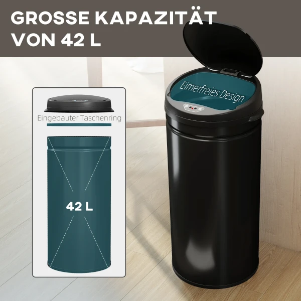 42 liter sensor afvalbak met soft close functie, aanraakvrije vuilnisbak van roestvrij staal voor hygiënische keukens 6