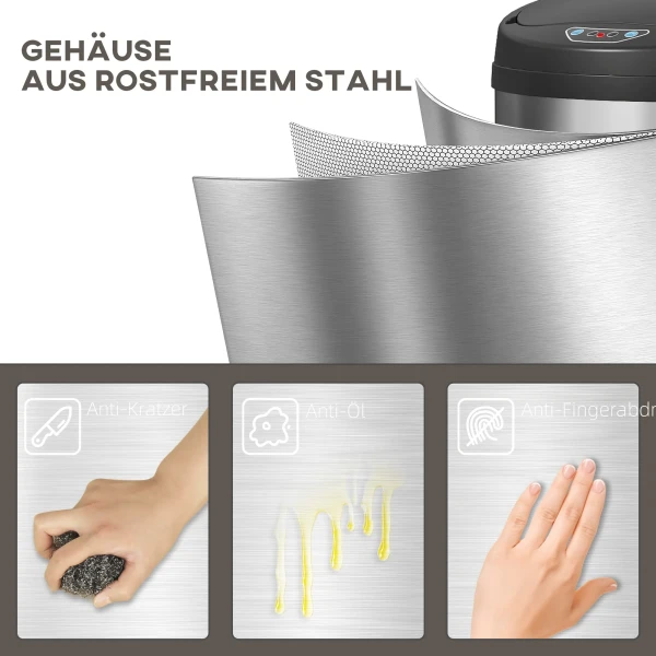 42 liter sensor afvalbak met soft close functie, aanraakvrije vuilnisbak van roestvrij staal voor hygiënische keukens 7