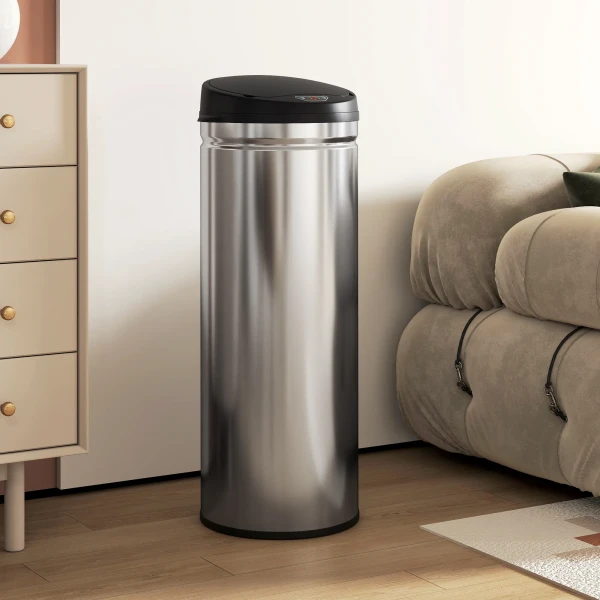 50 liter sensor vuilnisbak met soft close functie, aanraakvrije afvalbak van roestvrij staal voor hygiënische keukens, kantoren, zilverkleurig 2