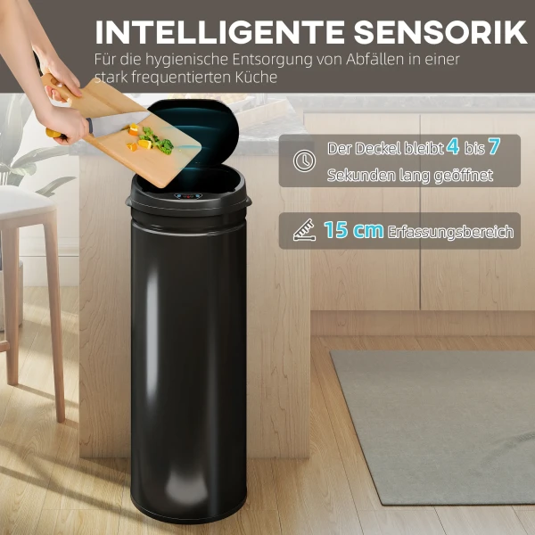 50 liter sensor vuilnisbak met soft close functie, aanraakvrije afvalemmer van roestvrij staal voor hygiënische keukens 5
