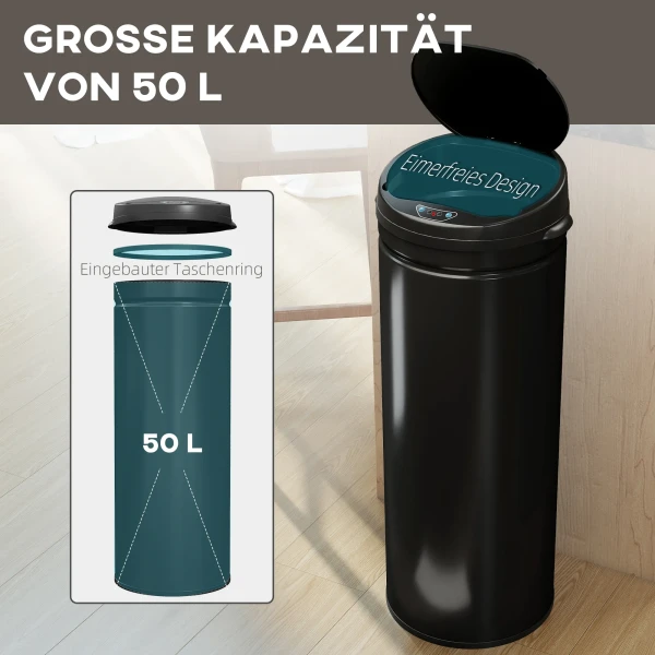 50 liter sensor vuilnisbak met soft close functie, aanraakvrije afvalemmer van roestvrij staal voor hygiënische keukens 6