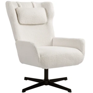 Accentstoel, gestoffeerde stoel met fleece hoes, draaivoet, metalen frame, crèmewit 1
