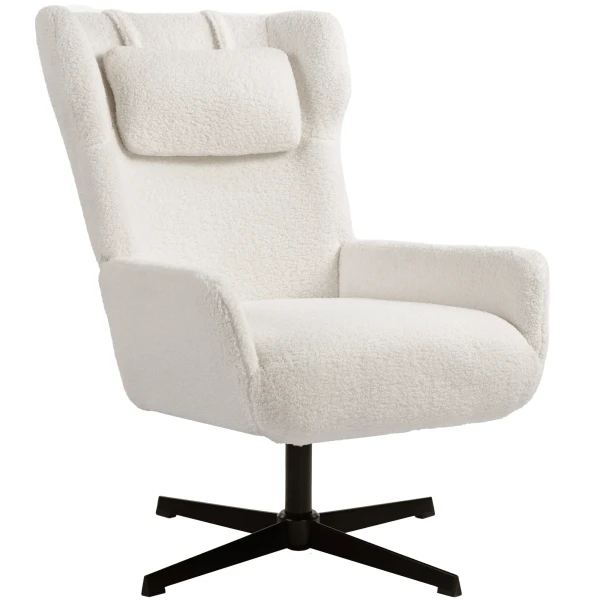 Accentstoel, gestoffeerde stoel met fleece hoes, draaivoet, metalen frame, crèmewit 1