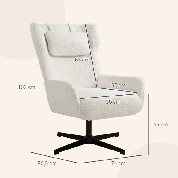 Accentstoel, gestoffeerde stoel met fleece hoes, draaivoet, metalen frame, crèmewit 4