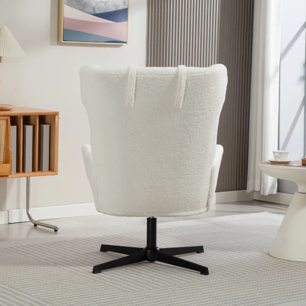 Accentstoel, gestoffeerde stoel met fleece hoes, draaivoet, metalen frame, crèmewit 8