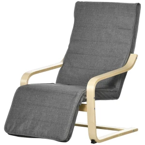 Accentstoel, relaxstoel met verstelbaar voetgedeelte, berkenhouten frame, tot 120 kg, 66,5 x 94 x 100 cm, grijs 1