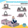 Aiyaplay 12 delige set schuimblokken om te klimmen, bouwen, kruipen, binnenspeelmatten met koordhoes, grijs+roze 5