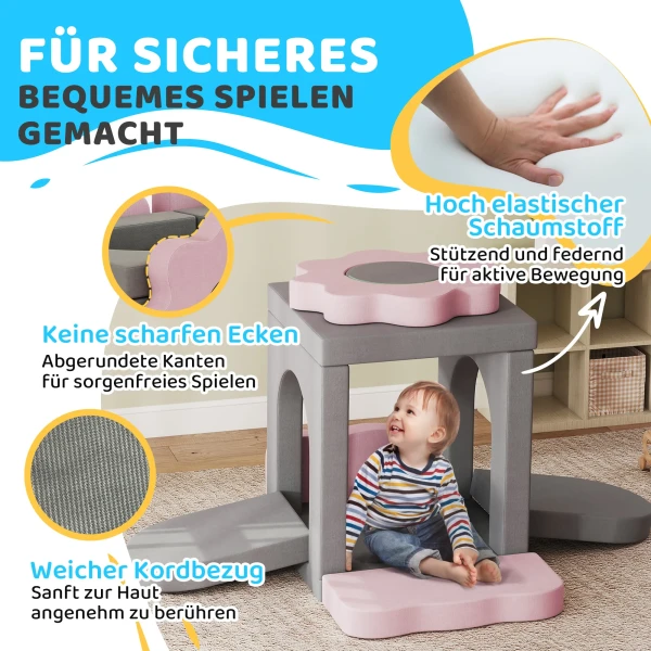 Aiyaplay 12 delige set schuimblokken om te klimmen, bouwen, kruipen, binnenspeelmatten met koordhoes, grijs+roze 6