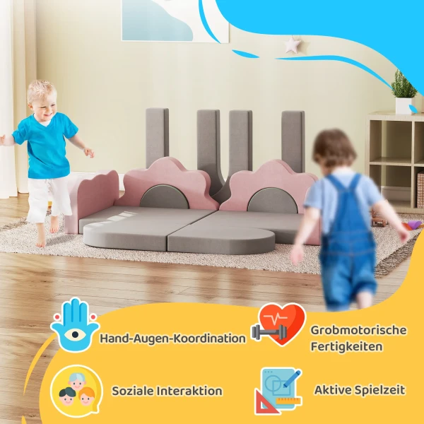 Aiyaplay 12 delige set schuimblokken om te klimmen, bouwen, kruipen, binnenspeelmatten met koordhoes, grijs+roze 7