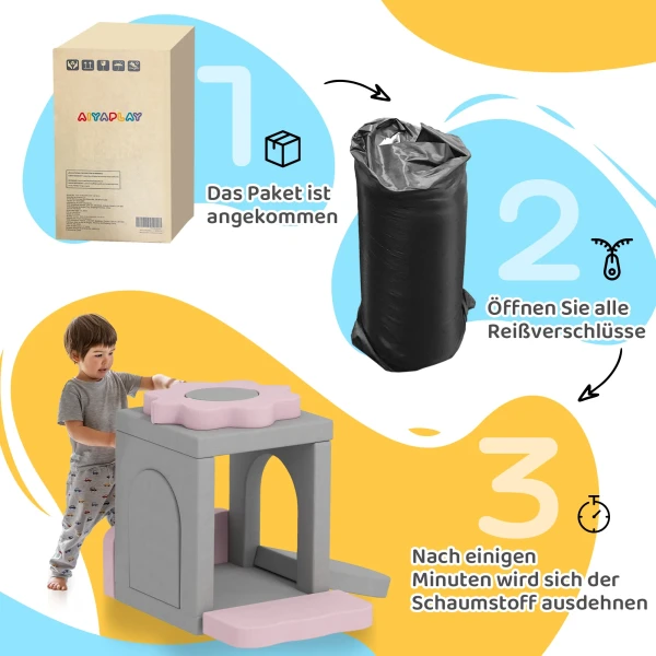 Aiyaplay 12 delige set schuimblokken om te klimmen, bouwen, kruipen, binnenspeelmatten met koordhoes, grijs+roze 8