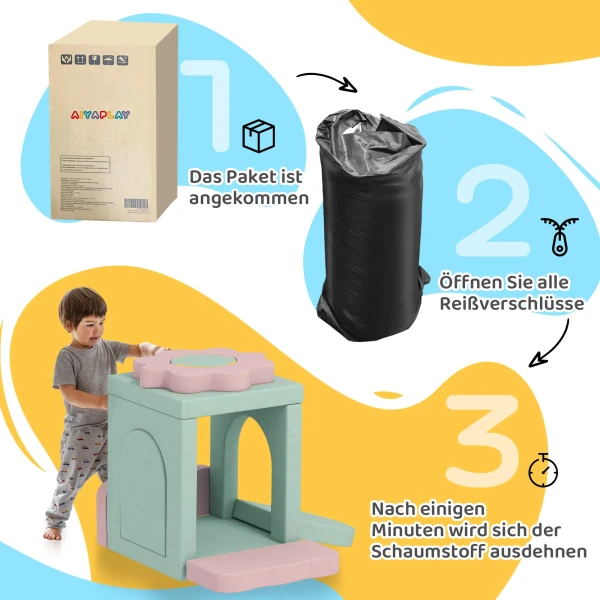 Aiyaplay 12 delige set schuimblokken voor klimmen, bouwen, kruipen, binnenspeelmatten met koordhoes, groen+roze 8