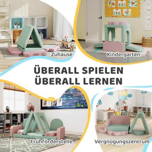Aiyaplay 12 delige set schuimblokken voor klimmen, bouwen, kruipen, binnenspeelmatten met koordhoes, groen+roze 9