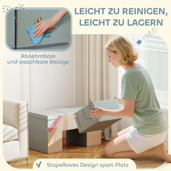 Aiyaplay 2 delige zachte speelblokken set voor peuters, kunstleer, schuim, om te klimmen, bouwen, spelen, kleurrijk 8