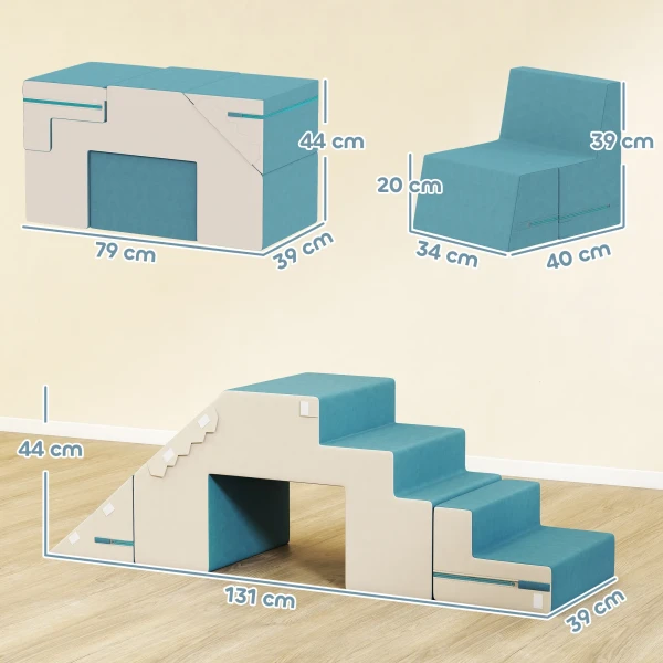 Aiyaplay 2 delige zachte speelblokken set voor peuters, kunstleer, schuim, voor klimmen, bouwen, spelen, beige+blauw 4