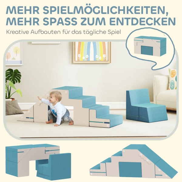 Aiyaplay 2 delige zachte speelblokken set voor peuters, kunstleer, schuim, voor klimmen, bouwen, spelen, beige+blauw 5