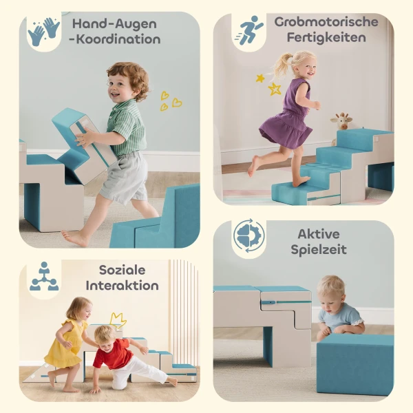 Aiyaplay 2 delige zachte speelblokken set voor peuters, kunstleer, schuim, voor klimmen, bouwen, spelen, beige+blauw 7