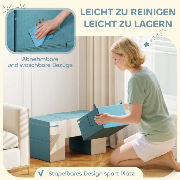 Aiyaplay 2 delige zachte speelblokken set voor peuters, kunstleer, schuim, voor klimmen, bouwen, spelen, beige+blauw 8