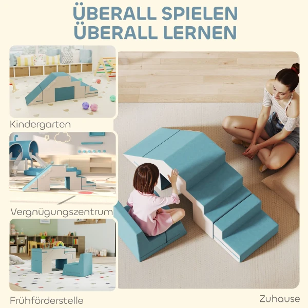 Aiyaplay 2 delige zachte speelblokken set voor peuters, kunstleer, schuim, voor klimmen, bouwen, spelen, beige+blauw 9