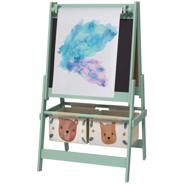Aiyaplay 3 in 1 kinder ezel met papierrol, krijtbord, whiteboard, opbergmanden, 54 x 46,5 x 93 cm, groen 1