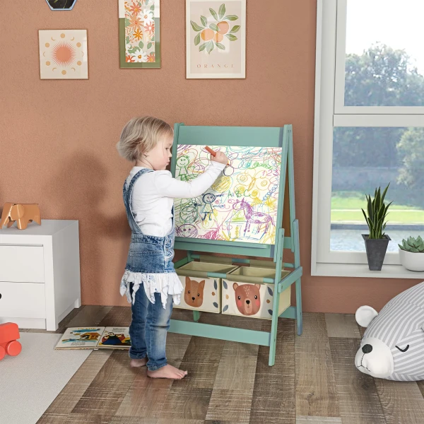 Aiyaplay 3 in 1 kinder ezel met papierrol, krijtbord, whiteboard, opbergmanden, 54 x 46,5 x 93 cm, groen 2