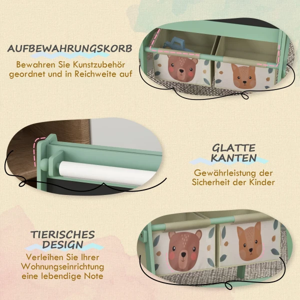 Aiyaplay 3 in 1 kinder ezel met papierrol, krijtbord, whiteboard, opbergmanden, 54 x 46,5 x 93 cm, groen 6