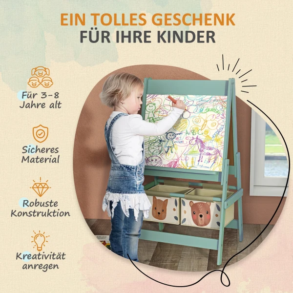 Aiyaplay 3 in 1 kinder ezel met papierrol, krijtbord, whiteboard, opbergmanden, 54 x 46,5 x 93 cm, groen 7