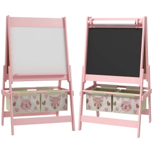 Aiyaplay 3 in 1 kinder ezel met papierrol, krijtbord, whiteboard, opbergmanden, 54 x 46,5 x 93 cm, roze 1