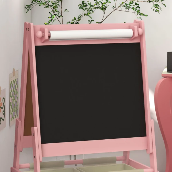 Aiyaplay 3 in 1 kinder ezel met papierrol, krijtbord, whiteboard, opbergmanden, 54 x 46,5 x 93 cm, roze 10