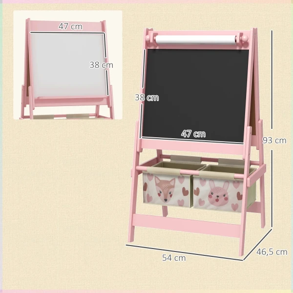 Aiyaplay 3 in 1 kinder ezel met papierrol, krijtbord, whiteboard, opbergmanden, 54 x 46,5 x 93 cm, roze 4