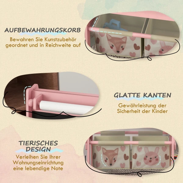 Aiyaplay 3 in 1 kinder ezel met papierrol, krijtbord, whiteboard, opbergmanden, 54 x 46,5 x 93 cm, roze 6
