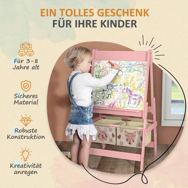 Aiyaplay 3 in 1 kinder ezel met papierrol, krijtbord, whiteboard, opbergmanden, 54 x 46,5 x 93 cm, roze 7