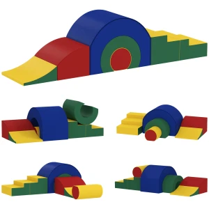 Aiyaplay 5 delig zacht bouwblokken set voor baby's & peuters, schuim, kunstleer, 5 creatieve vormen, indoor set voor klimmen, kruipen, spelen, kleurrijk 1