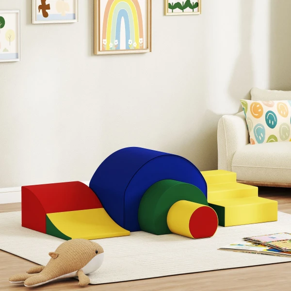 Aiyaplay 5 delig zacht bouwblokken set voor baby's & peuters, schuim, kunstleer, 5 creatieve vormen, indoor set voor klimmen, kruipen, spelen, kleurrijk 2
