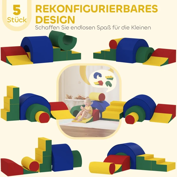 Aiyaplay 5 delig zacht bouwblokken set voor baby's & peuters, schuim, kunstleer, 5 creatieve vormen, indoor set voor klimmen, kruipen, spelen, kleurrijk 5