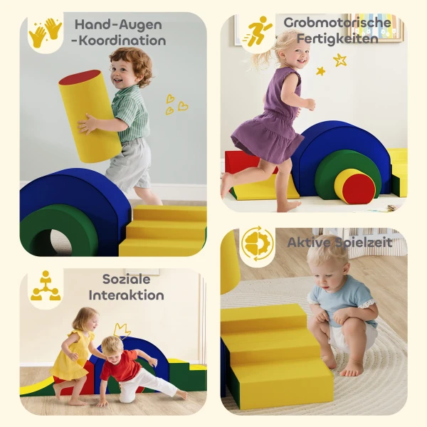 Aiyaplay 5 delig zacht bouwblokken set voor baby's & peuters, schuim, kunstleer, 5 creatieve vormen, indoor set voor klimmen, kruipen, spelen, kleurrijk 7