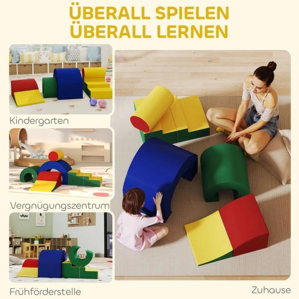 Aiyaplay 5 delig zacht bouwblokken set voor baby's & peuters, schuim, kunstleer, 5 creatieve vormen, indoor set voor klimmen, kruipen, spelen, kleurrijk 8