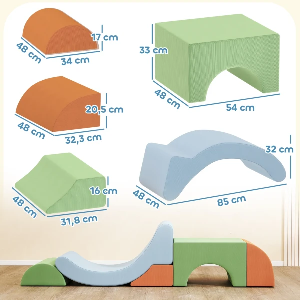 Aiyaplay 5 delig zacht bouwblokken set voor peuters, om te klimmen, kruipen, bouwen, lichtgewicht, koord, schuim, kleurrijk 4
